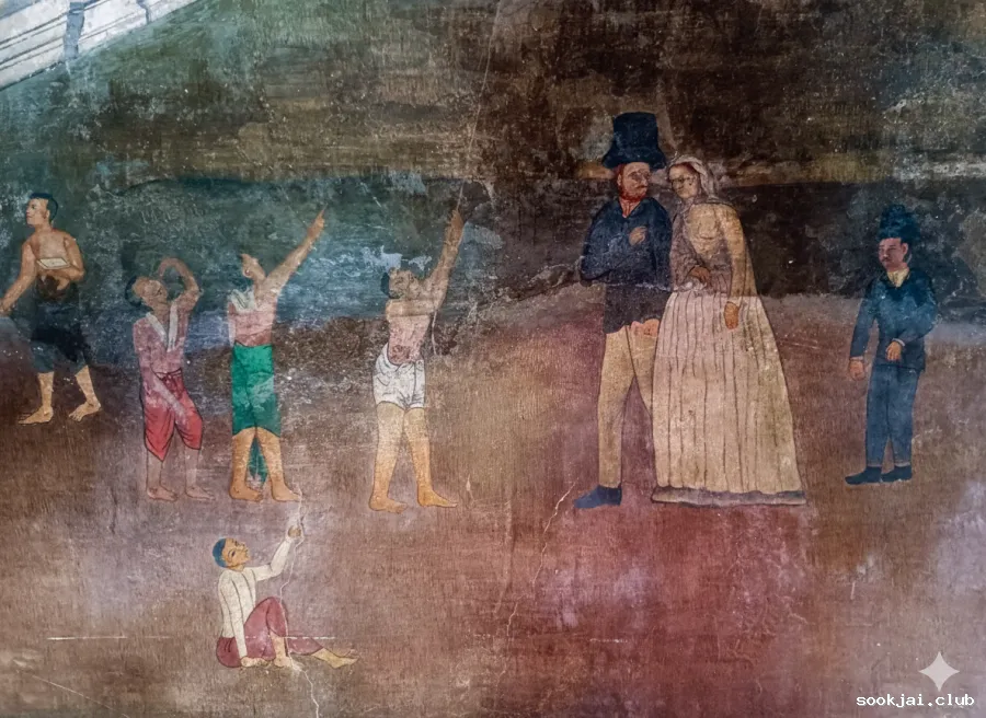 ชมภาพจิตรกรรม รัชกาลที่ 4 ทรงกล้องดูดาว ที่วัดเสนาสนาราม อยุธยา